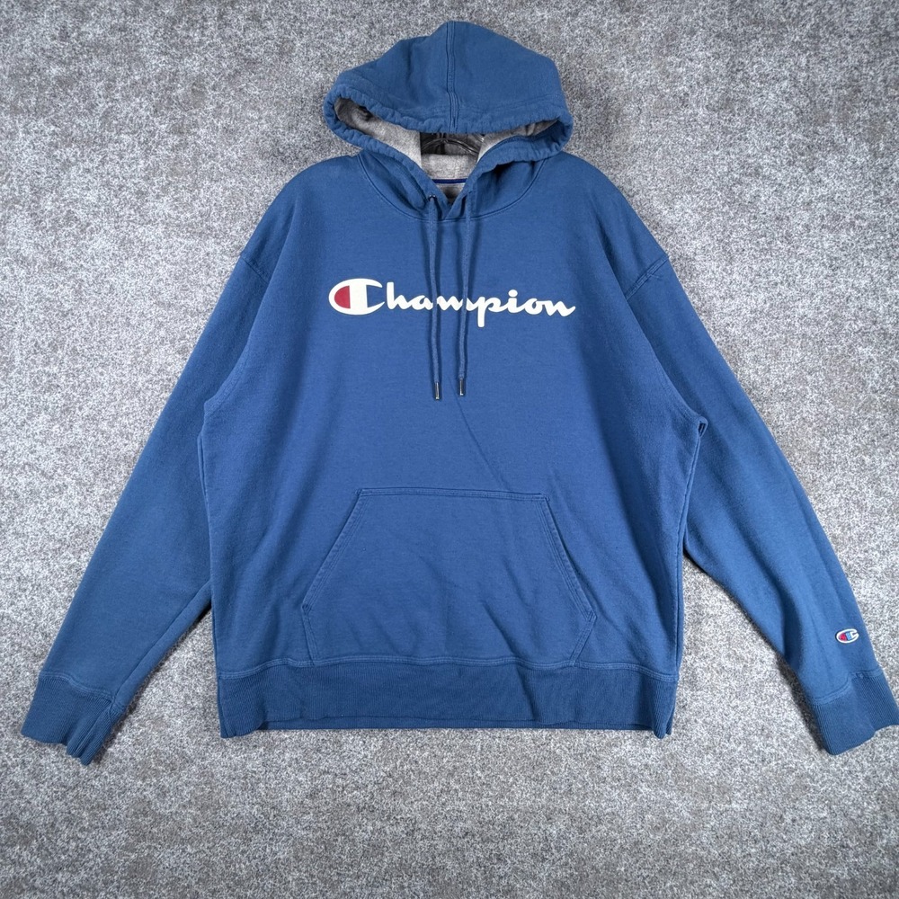 Champion Hoodie Mens XL Blue Cotton Lined Kangaroo Pocket Gym Training Athletic